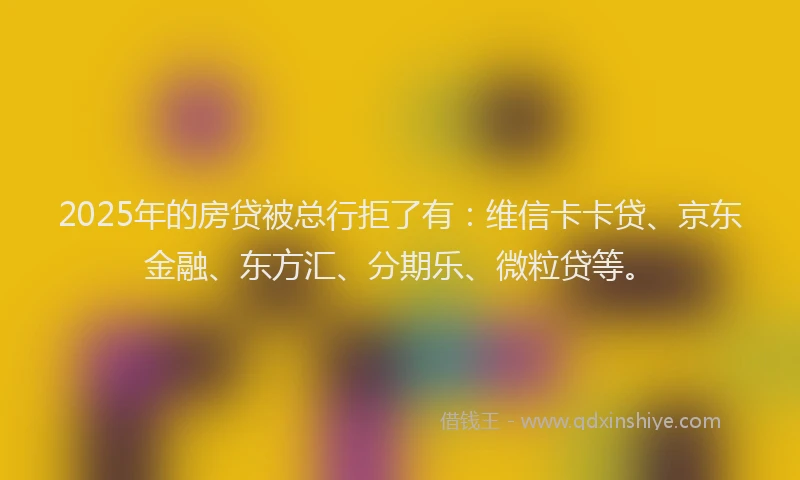 2025年的房贷被总行拒了有：维信卡卡贷、京东金融、东方汇、分期乐、微粒贷等。