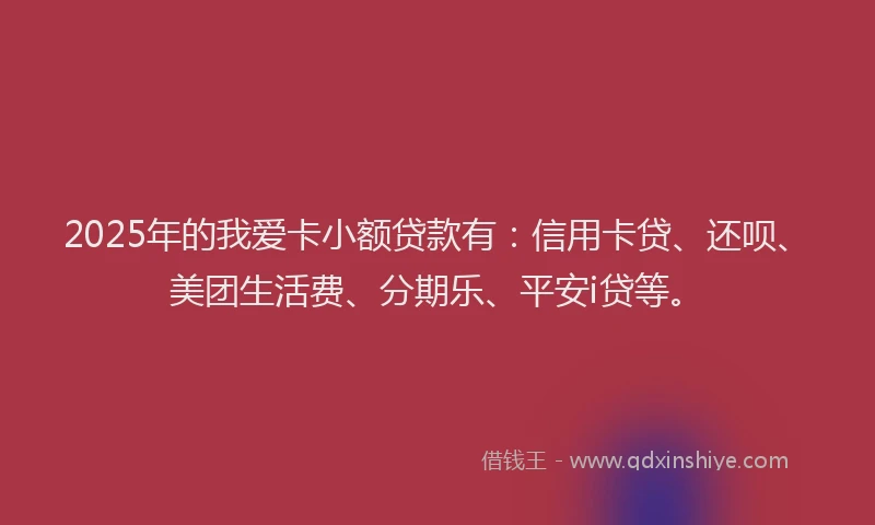 2025年的我爱卡小额贷款有：信用卡贷、还呗、美团生活费、分期乐、平安i贷等。