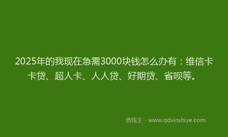 2025年的我现在急需3000块钱怎么办有：维信卡卡贷、超人卡、人人贷、好期贷、省呗等。