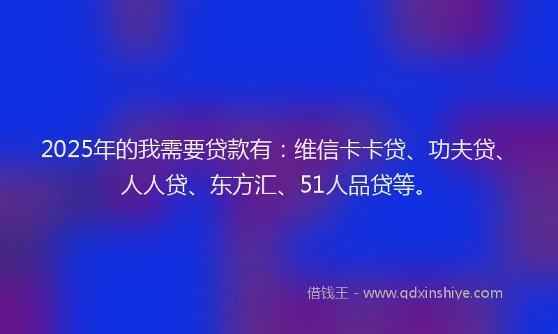 2025年的我需要贷款有：维信卡卡贷、功夫贷、人人贷、东方汇、51人品贷等。