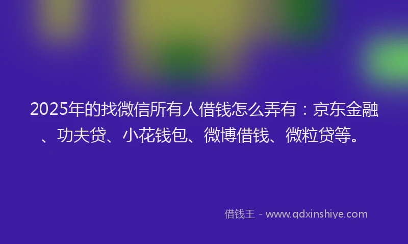 2025年的找微信所有人借钱怎么弄有：京东金融、功夫贷、小花钱包、微博借钱、微粒贷等。