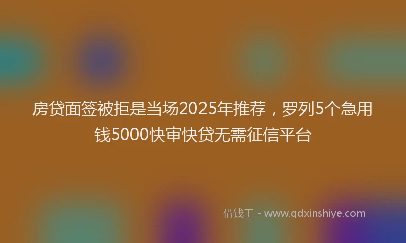 房贷面签被拒是当场2025年推荐，罗列5个急用钱5000快审快贷无需征信平台