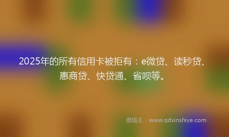 2025年的所有信用卡被拒有：e微贷、读秒贷、惠商贷、快贷通、省呗等。