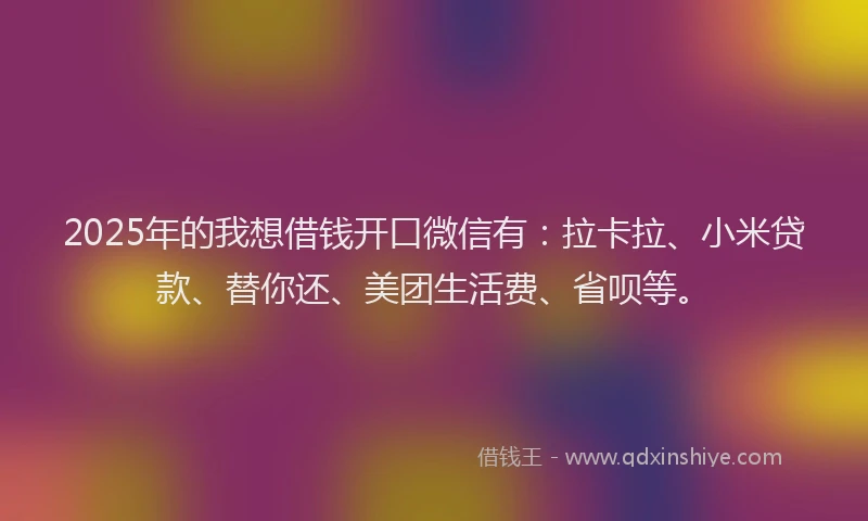 2025年的我想借钱开口微信有：拉卡拉、小米贷款、替你还、美团生活费、省呗等。