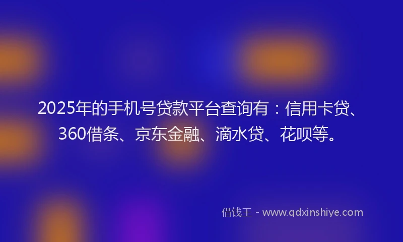 2025年的手机号贷款平台查询有：信用卡贷、360借条、京东金融、滴水贷、花呗等。
