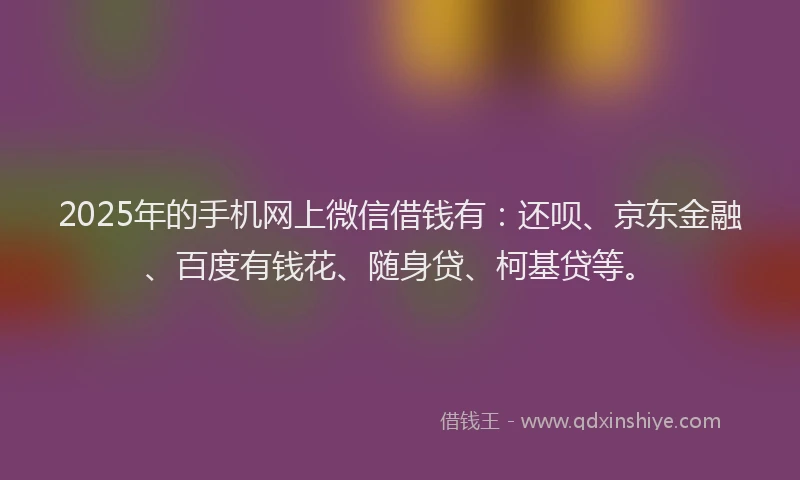 2025年的手机网上微信借钱有：还呗、京东金融、百度有钱花、随身贷、柯基贷等。