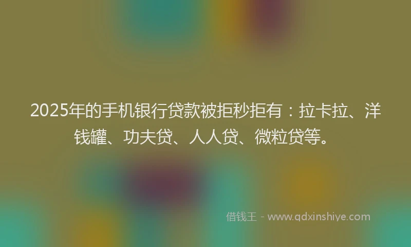 2025年的手机银行贷款被拒秒拒有：拉卡拉、洋钱罐、功夫贷、人人贷、微粒贷等。