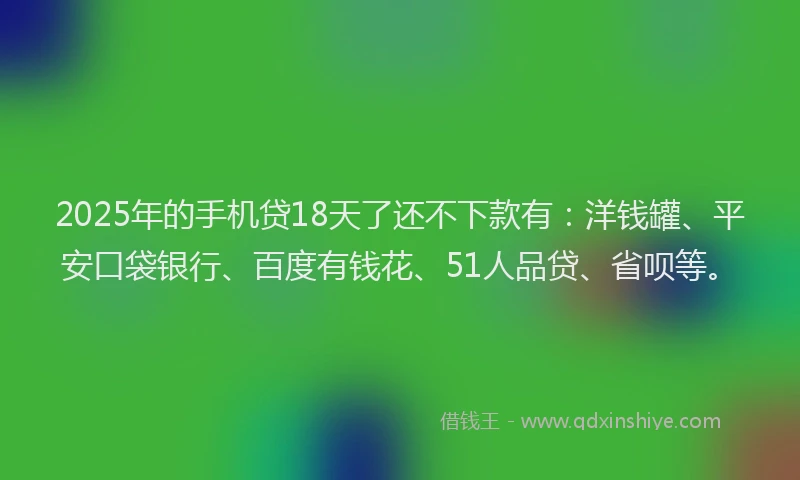 2025年的手机贷18天了还不下款有：洋钱罐、平安口袋银行、百度有钱花、51人品贷、省呗等。