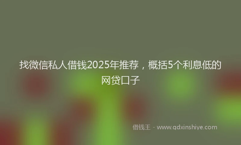 找微信私人借钱2025年推荐，概括5个利息低的网贷口子