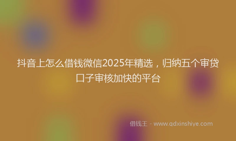 抖音上怎么借钱微信2025年精选，归纳五个审贷口子审核加快的平台