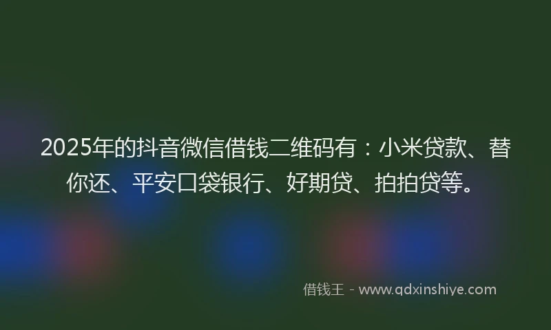 2025年的抖音微信借钱二维码有：小米贷款、替你还、平安口袋银行、好期贷、拍拍贷等。