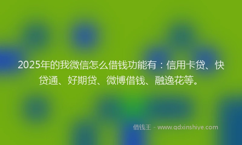 2025年的我微信怎么借钱功能有：信用卡贷、快贷通、好期贷、微博借钱、融逸花等。