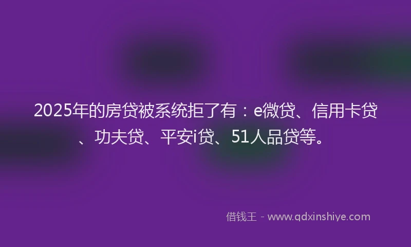 2025年的房贷被系统拒了有：e微贷、信用卡贷、功夫贷、平安i贷、51人品贷等。