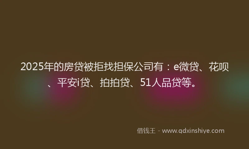 2025年的房贷被拒找担保公司有：e微贷、花呗、平安i贷、拍拍贷、51人品贷等。