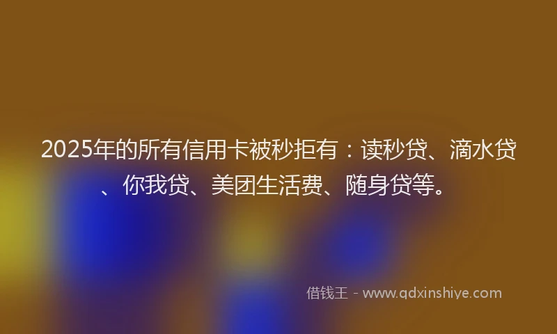 2025年的所有信用卡被秒拒有：读秒贷、滴水贷、你我贷、美团生活费、随身贷等。