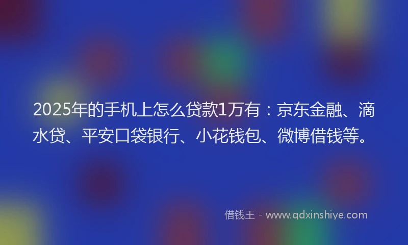 2025年的手机上怎么贷款1万有：京东金融、滴水贷、平安口袋银行、小花钱包、微博借钱等。