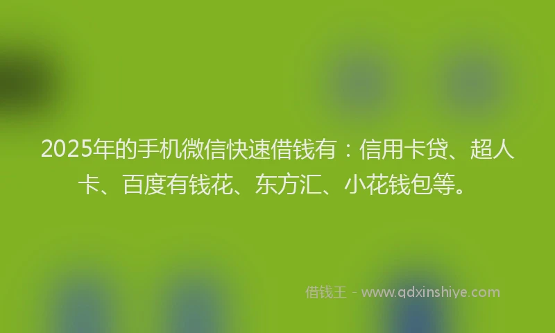 2025年的手机微信快速借钱有：信用卡贷、超人卡、百度有钱花、东方汇、小花钱包等。