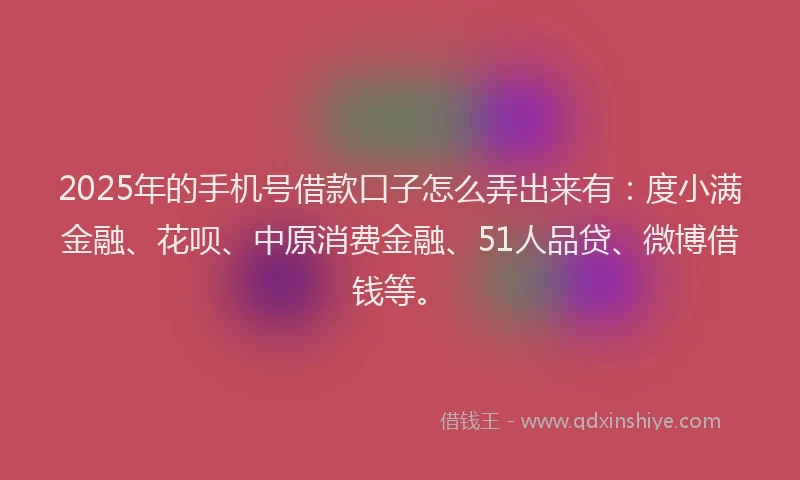 2025年的手机号借款口子怎么弄出来有：度小满金融、花呗、中原消费金融、51人品贷、微博借钱等。