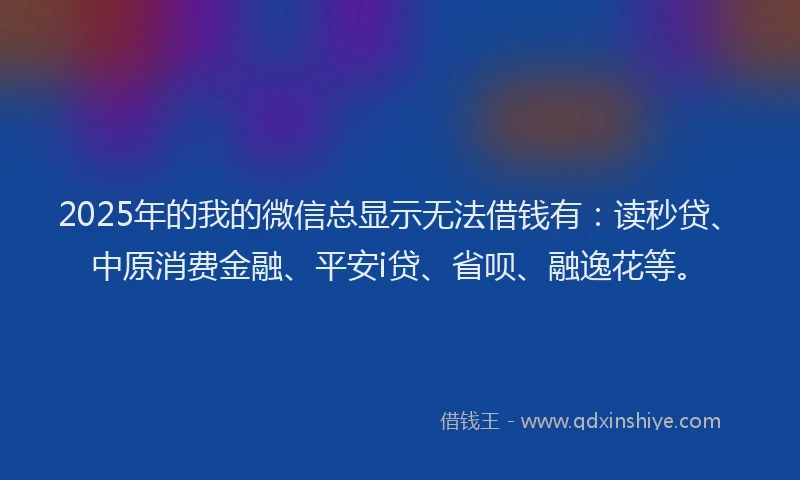 2025年的我的微信总显示无法借钱有：读秒贷、中原消费金融、平安i贷、省呗、融逸花等。