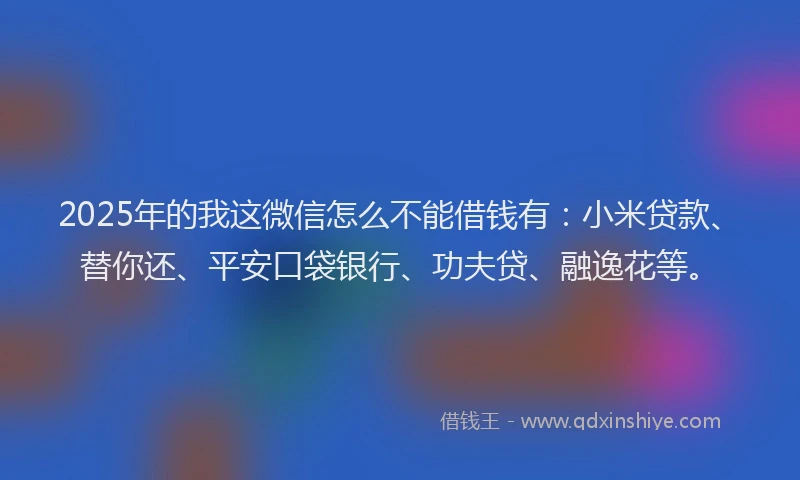 2025年的我这微信怎么不能借钱有：小米贷款、替你还、平安口袋银行、功夫贷、融逸花等。