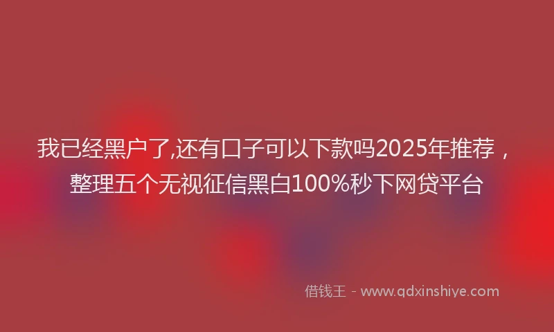 我已经黑户了,还有口子可以下款吗2025年推荐，整理五个无视征信黑白100%秒下网贷平台