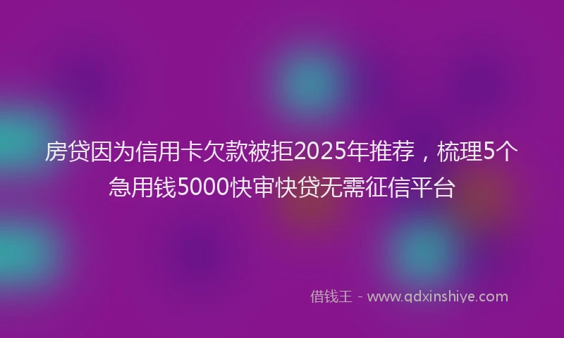 房贷因为信用卡欠款被拒2025年推荐，梳理5个急用钱5000快审快贷无需征信平台