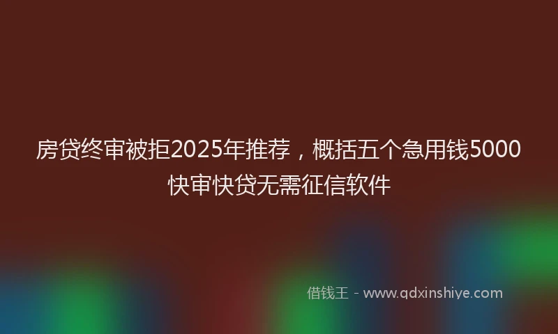 房贷终审被拒2025年推荐，概括五个急用钱5000快审快贷无需征信软件