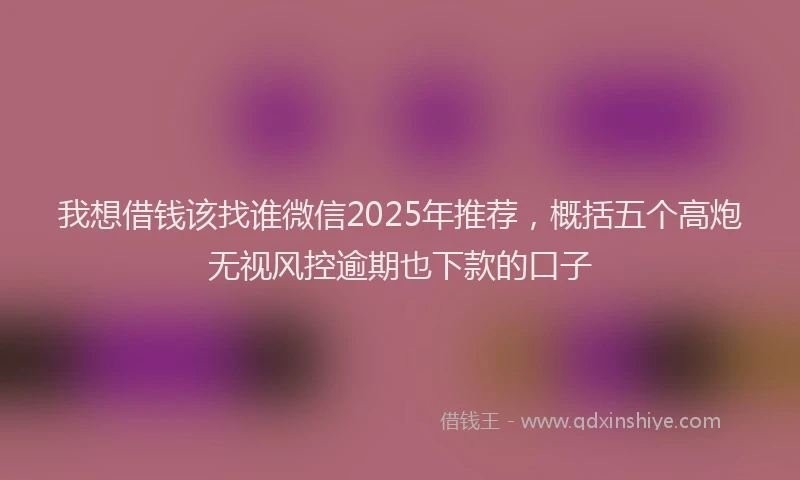 我想借钱该找谁微信2025年推荐，概括五个高炮无视风控逾期也下款的口子