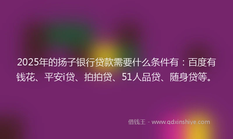 2025年的扬子银行贷款需要什么条件有：百度有钱花、平安i贷、拍拍贷、51人品贷、随身贷等。