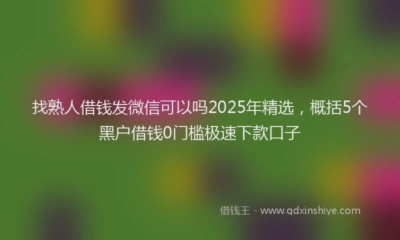 找熟人借钱发微信可以吗2025年精选，概括5个黑户借钱0门槛极速下款口子