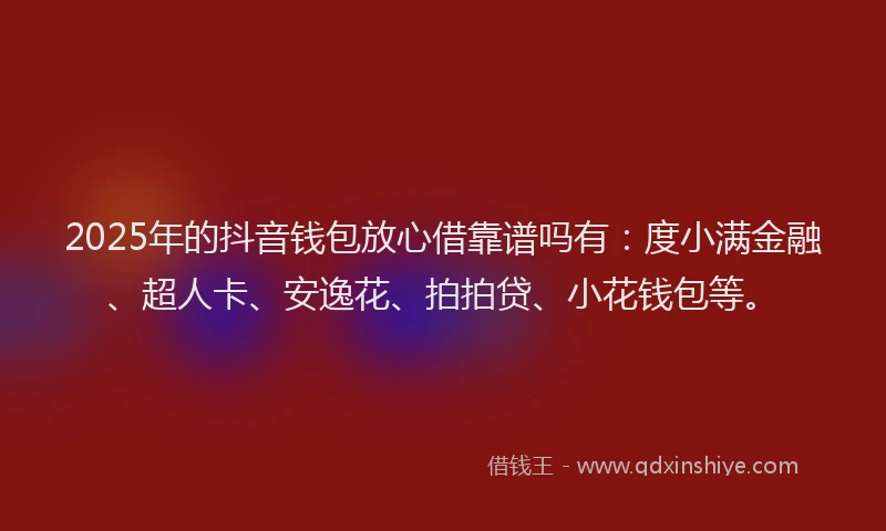 2025年的抖音钱包放心借靠谱吗有：度小满金融、超人卡、安逸花、拍拍贷、小花钱包等。