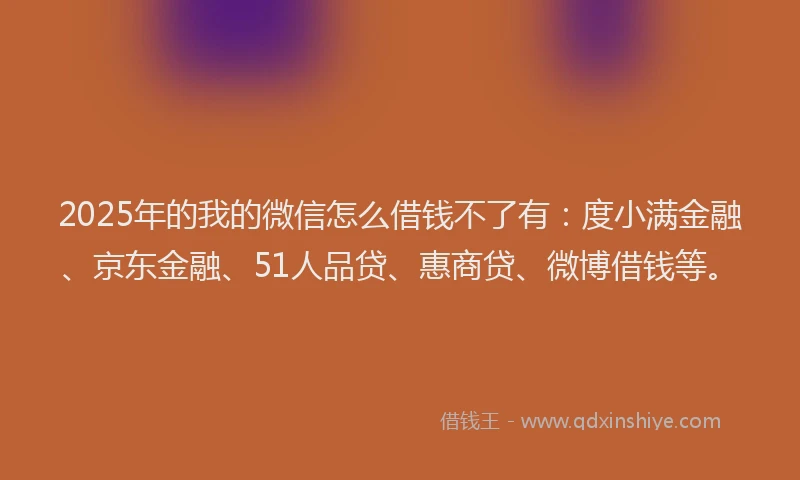 2025年的我的微信怎么借钱不了有：度小满金融、京东金融、51人品贷、惠商贷、微博借钱等。