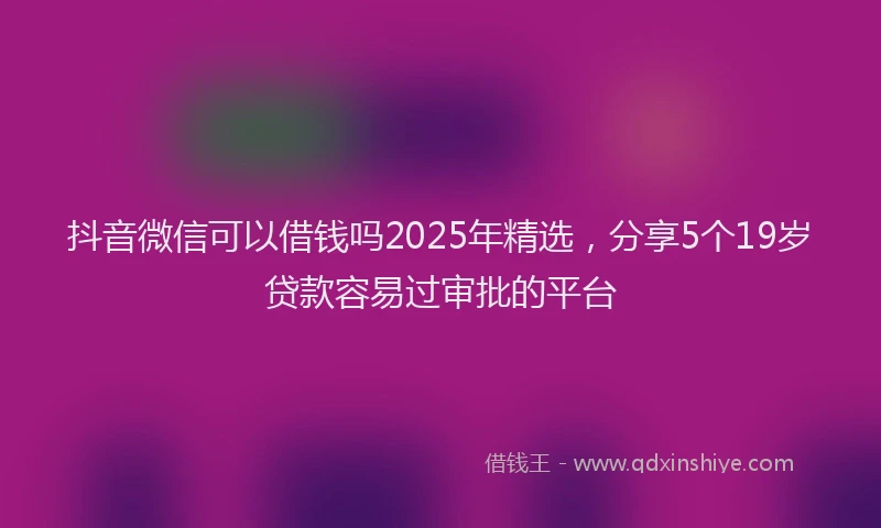 抖音微信可以借钱吗2025年精选，分享5个19岁贷款容易过审批的平台