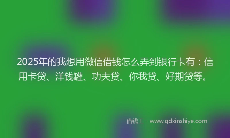 2025年的我想用微信借钱怎么弄到银行卡有：信用卡贷、洋钱罐、功夫贷、你我贷、好期贷等。