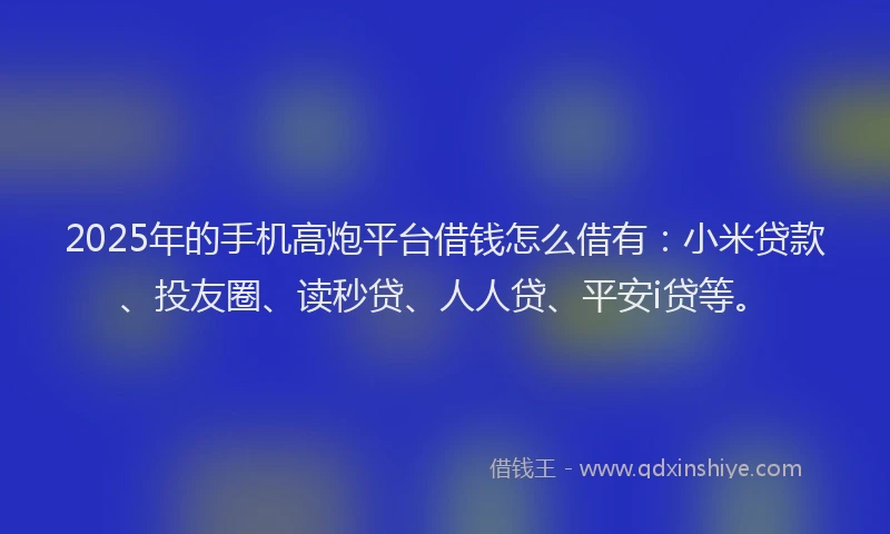 2025年的手机高炮平台借钱怎么借有：小米贷款、投友圈、读秒贷、人人贷、平安i贷等。
