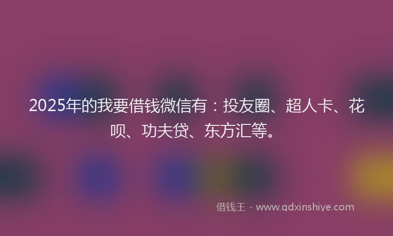 2025年的我要借钱微信有：投友圈、超人卡、花呗、功夫贷、东方汇等。
