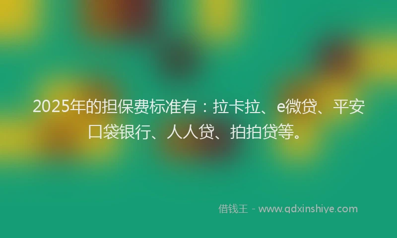 2025年的担保费标准有：拉卡拉、e微贷、平安口袋银行、人人贷、拍拍贷等。