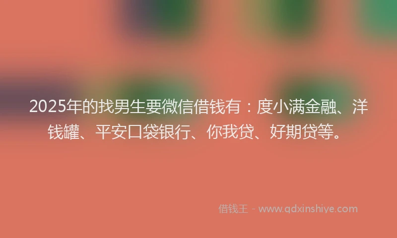2025年的找男生要微信借钱有：度小满金融、洋钱罐、平安口袋银行、你我贷、好期贷等。