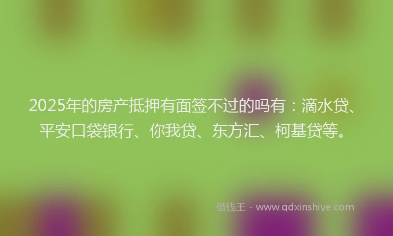 2025年的房产抵押有面签不过的吗有：滴水贷、平安口袋银行、你我贷、东方汇、柯基贷等。