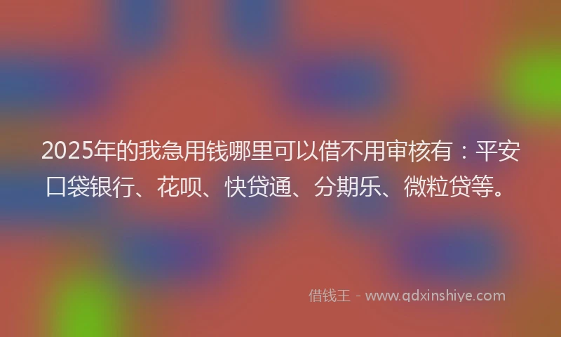2025年的我急用钱哪里可以借不用审核有：平安口袋银行、花呗、快贷通、分期乐、微粒贷等。