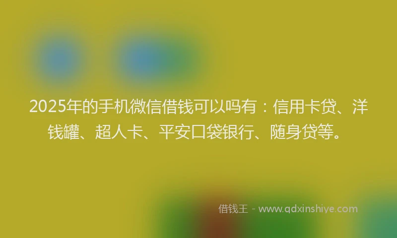 2025年的手机微信借钱可以吗有：信用卡贷、洋钱罐、超人卡、平安口袋银行、随身贷等。