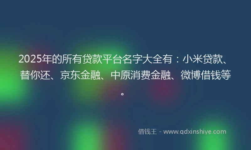 2025年的所有贷款平台名字大全有：小米贷款、替你还、京东金融、中原消费金融、微博借钱等。