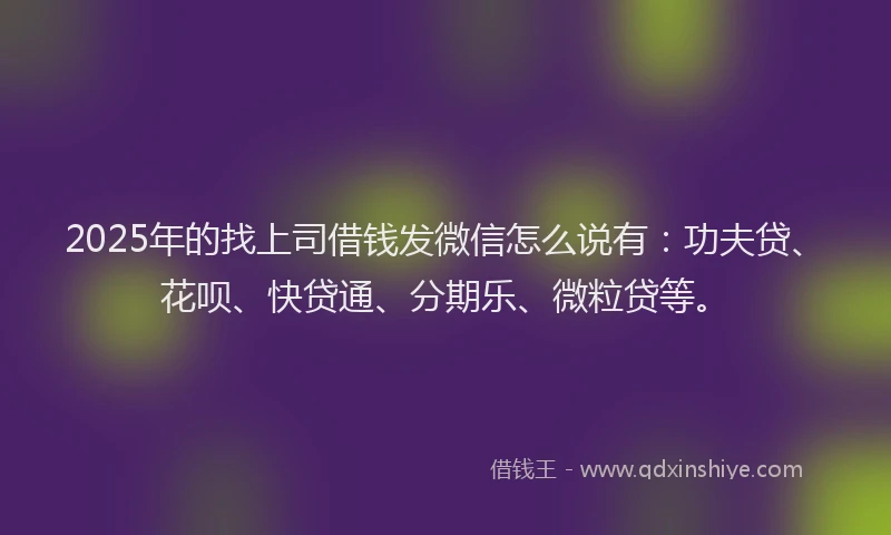 2025年的找上司借钱发微信怎么说有：功夫贷、花呗、快贷通、分期乐、微粒贷等。