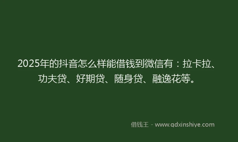 2025年的抖音怎么样能借钱到微信有：拉卡拉、功夫贷、好期贷、随身贷、融逸花等。
