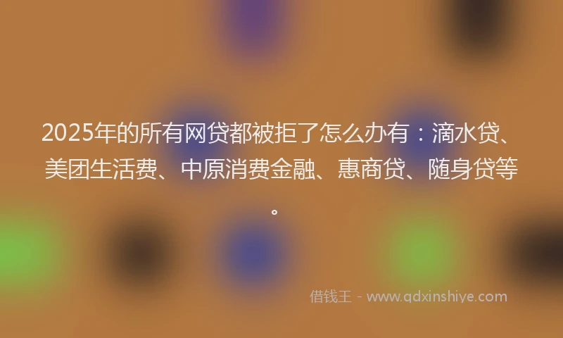 2025年的所有网贷都被拒了怎么办有：滴水贷、美团生活费、中原消费金融、惠商贷、随身贷等。