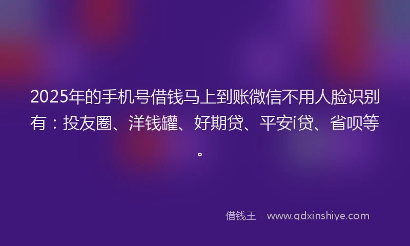 2025年的手机号借钱马上到账微信不用人脸识别有：投友圈、洋钱罐、好期贷、平安i贷、省呗等。