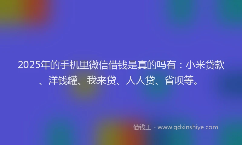2025年的手机里微信借钱是真的吗有：小米贷款、洋钱罐、我来贷、人人贷、省呗等。