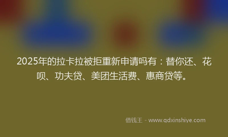 2025年的拉卡拉被拒重新申请吗有：替你还、花呗、功夫贷、美团生活费、惠商贷等。