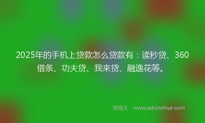 2025年的手机上贷款怎么贷款有：读秒贷、360借条、功夫贷、我来贷、融逸花等。