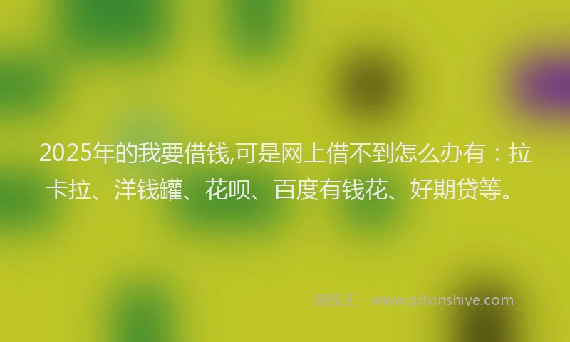 2025年的我要借钱,可是网上借不到怎么办有：拉卡拉、洋钱罐、花呗、百度有钱花、好期贷等。